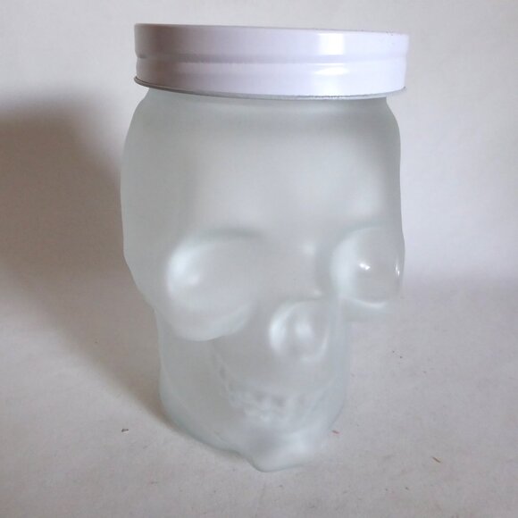 NEW 7” & 3.5” FROSTED & CLEAR GLASS SKULL JAR LOT OF 2 HALLOWEEN GOTHIC - Picture 8 of 13